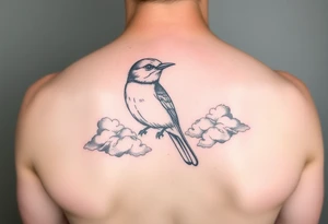 Kentucky bluebird with realistic clouds tattoo idea