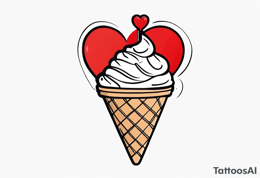 sketch chocolate chip ice cream cone with one red heart tattoo idea