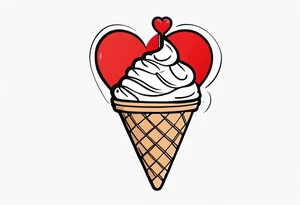 sketch chocolate chip ice cream cone with one red heart tattoo idea