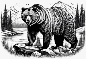 A grizzly bear hunting wolves in the wild tattoo idea