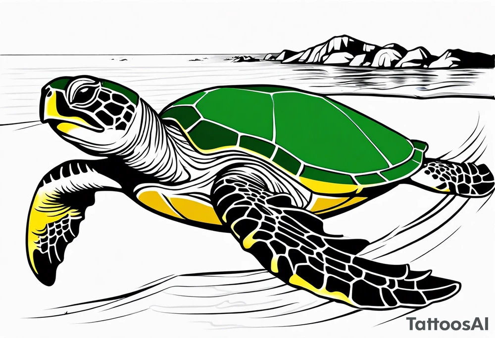 green sea turtle on beach tattoo idea