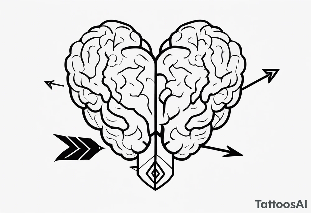 Picture of a heart and brain with an arrow pointing down tattoo idea