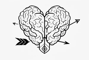 Picture of a heart and brain with an arrow pointing down tattoo idea