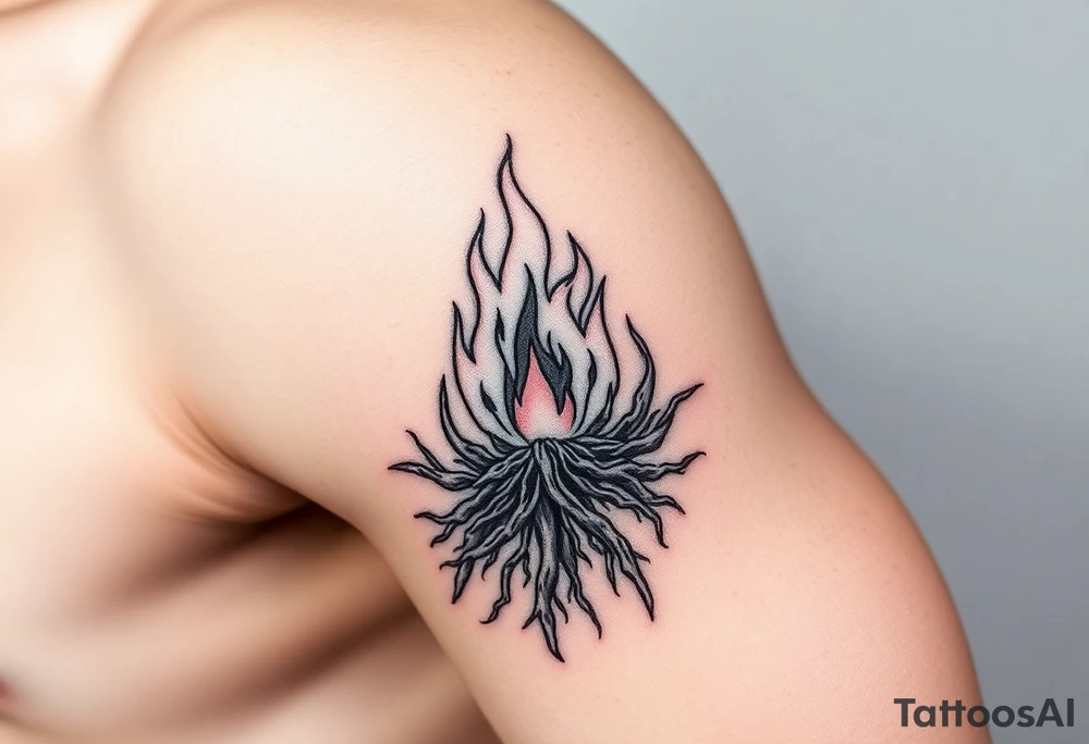 flame in a roots sphere tattoo idea