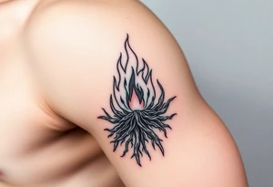 flame in a roots sphere tattoo idea
