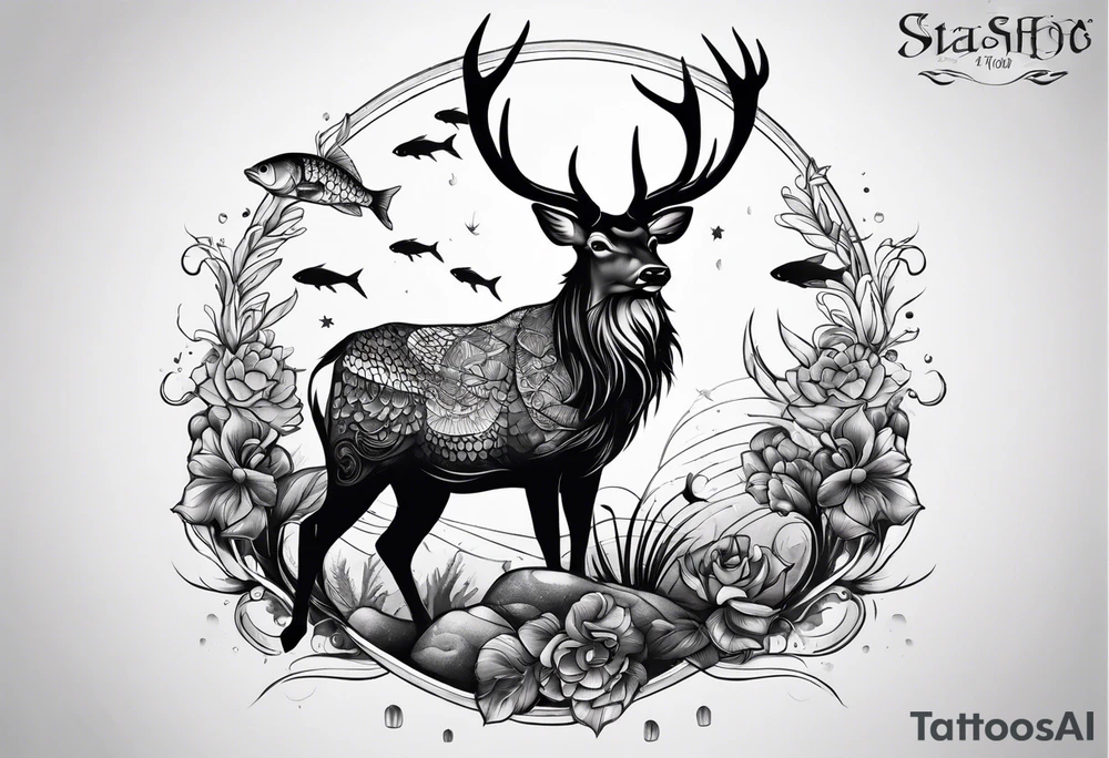 stag and fish tattoo idea