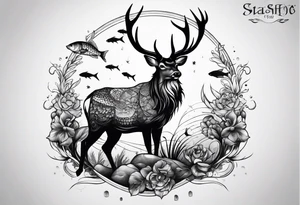 stag and fish tattoo idea