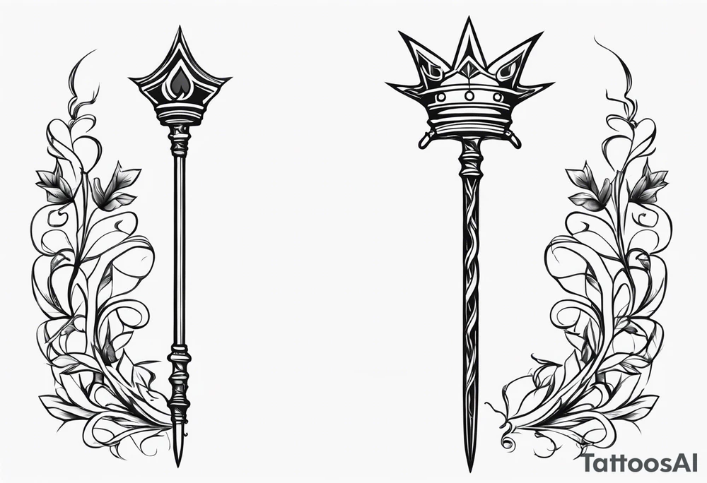 scepter with vines and crown spine tattoo tattoo idea