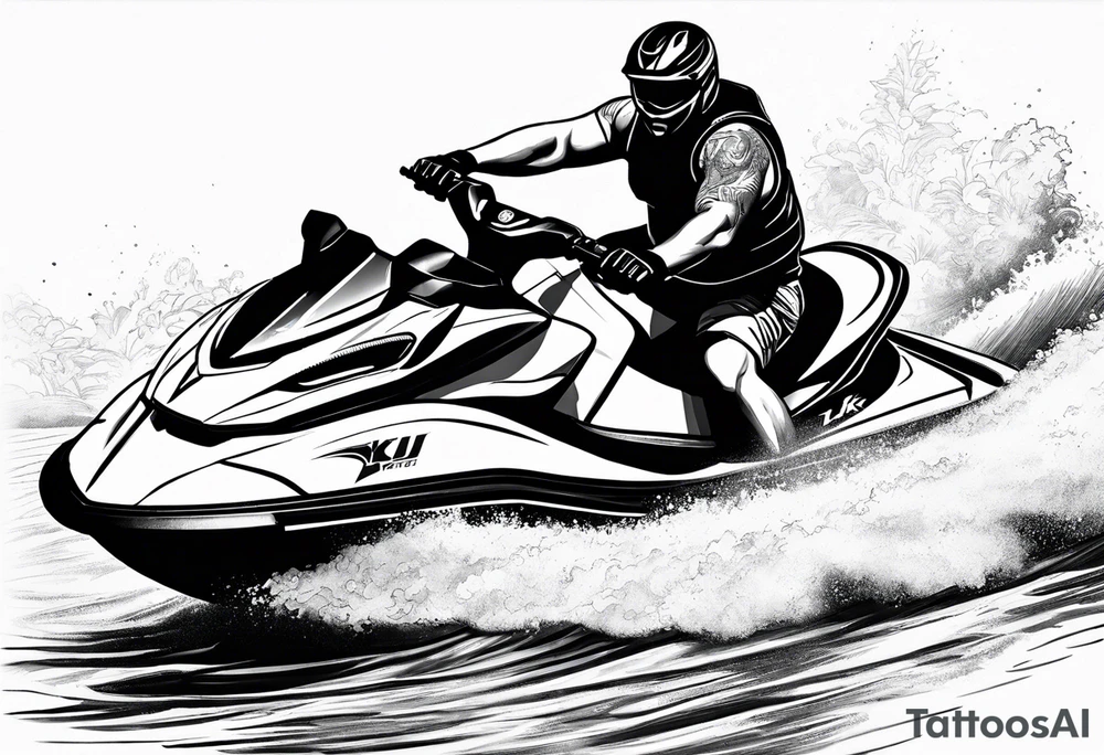 a large man on a jet ski with a small man riding on 
back tattoo idea