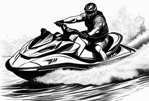 a large man on a jet ski with a small man riding on 
back tattoo idea