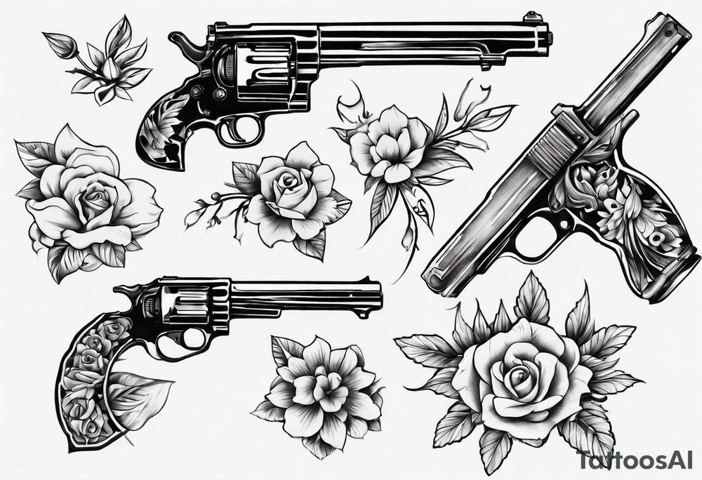Gun with flowers tattoo idea