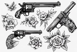 Gun with flowers tattoo idea