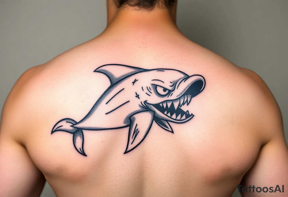 Cartoon dolphin with a evil face tattoo idea