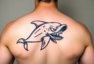 Cartoon dolphin with a evil face tattoo idea