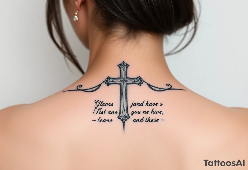 Christian tattoos for women spine with a cross and Bible verse tattoo idea