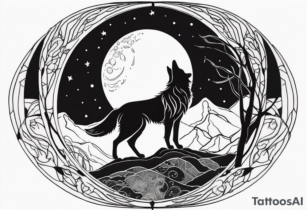 wolf in a moon tattoo idea