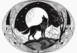 wolf in a moon tattoo idea