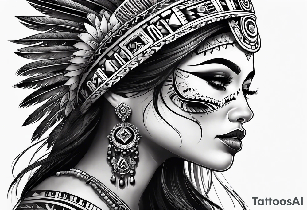 Aztec princess side profile day of the dead tattoo idea