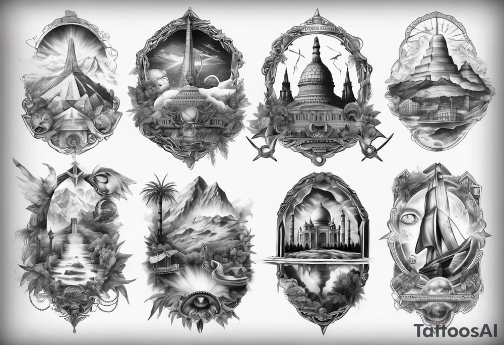 seven wonders of world all in one tattoo tattoo idea