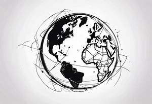 sphere shattering with world map tattoo idea