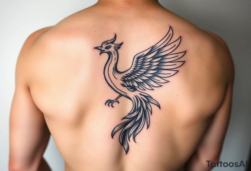 magnificent phoenix rising from golden flames with trailing embers tattoo idea