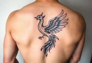 magnificent phoenix rising from golden flames with trailing embers tattoo idea