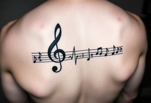 Music staff with treble clef and music notes with Ekg line in middle of tattoo tattoo idea