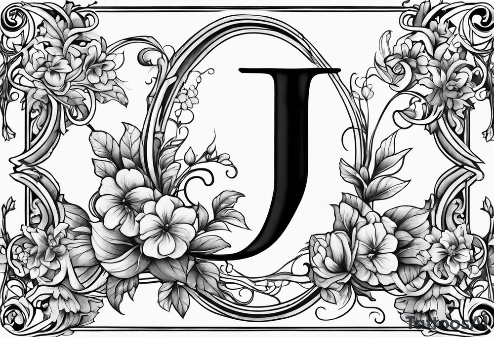 Capital letter j with vines and small flowers on it tattoo idea