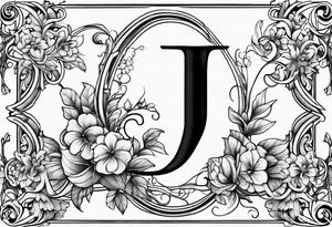 Capital letter j with vines and small flowers on it tattoo idea