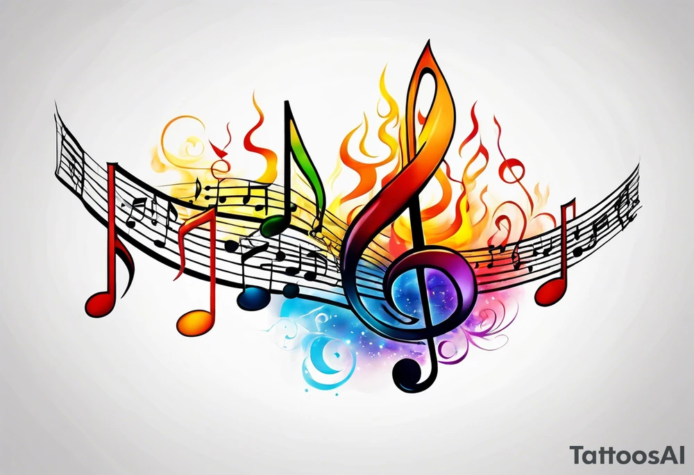 Musical notes on fire tattoo idea