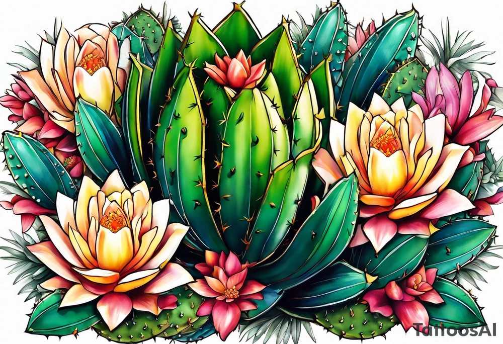 Uma fenix com cactos tattoo idea
