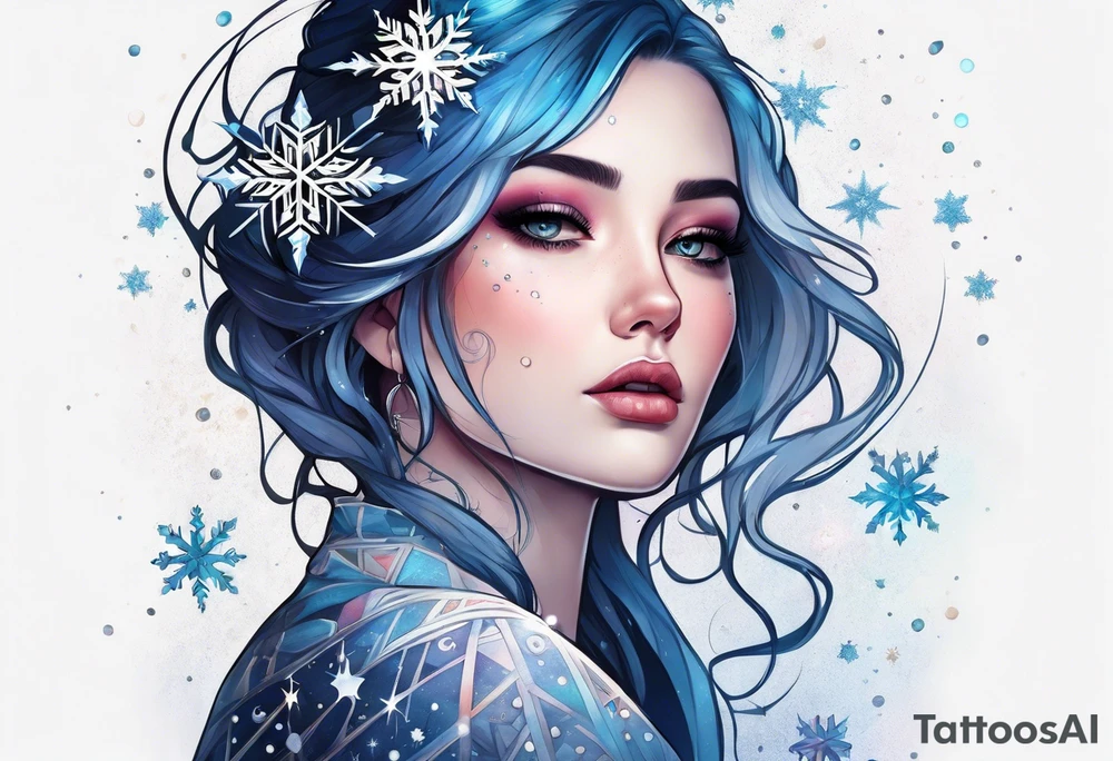Constellation, girl, snowflake tattoo idea