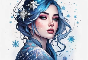 Constellation, girl, snowflake tattoo idea