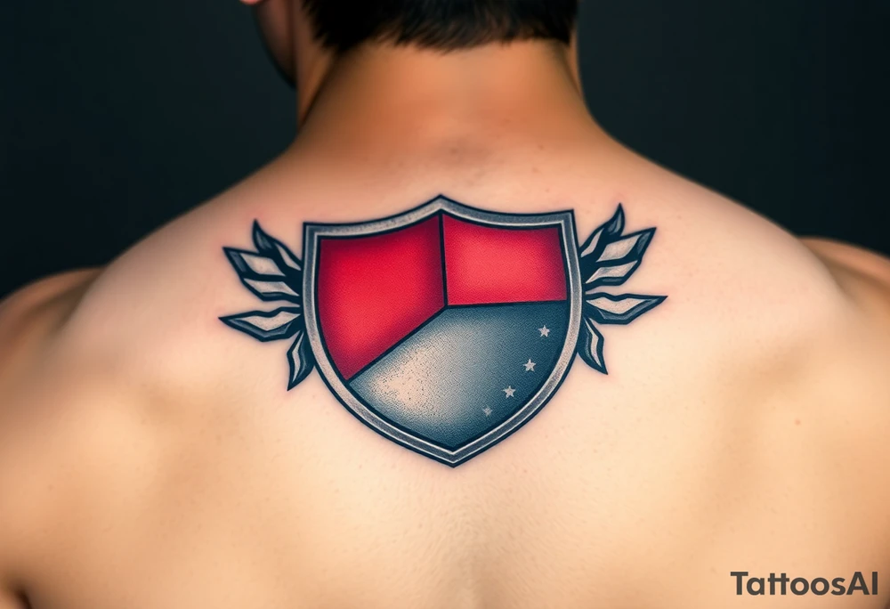 A Czech flag inside a shield emblem, with metallic textures enhancing its strength and durability tattoo idea