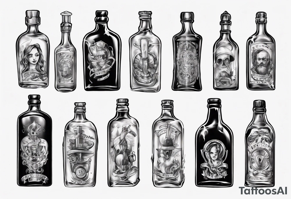 Old alcohol bottles tattoo idea