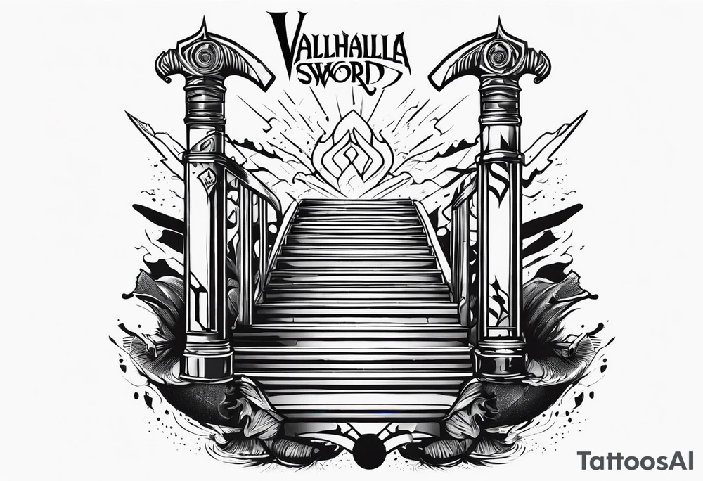 Valhalla
sword stairs axe mist tattoo idea