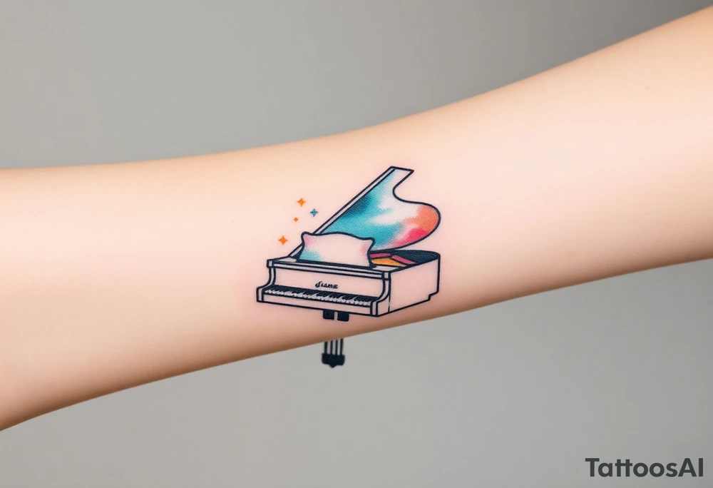 Grand piano under stars tattoo idea