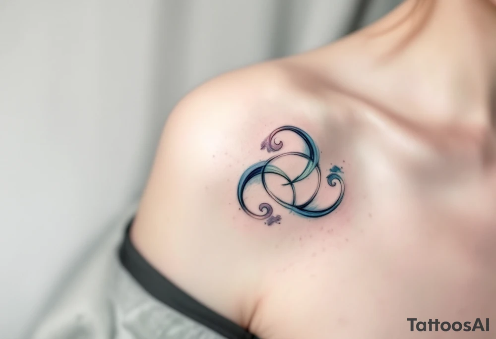 Delicate soft grays, blues, and whites, creating three triskelion spirals. tattoo idea