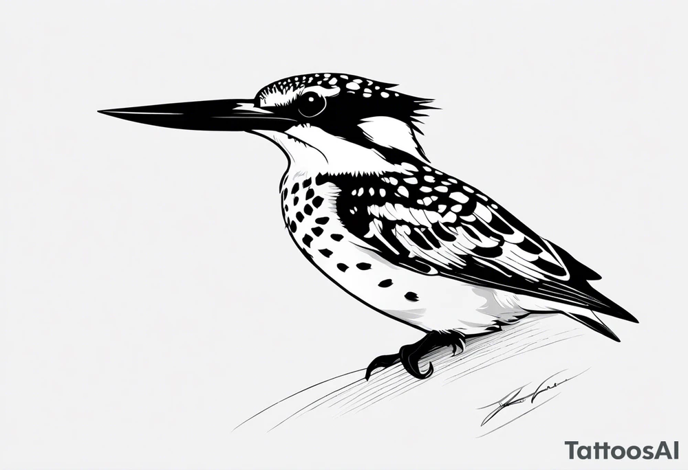 I would like to get a fineline tattoo of a pied kingfisher hovering in the air tattoo idea