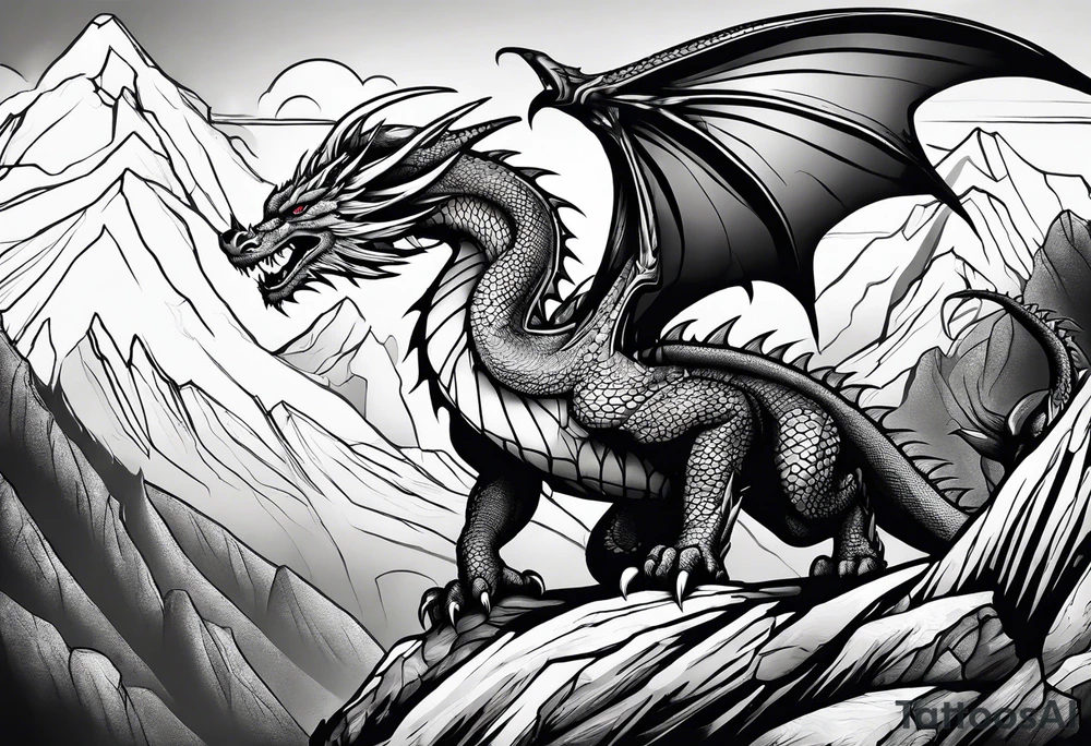 dragon on a moutain tattoo idea