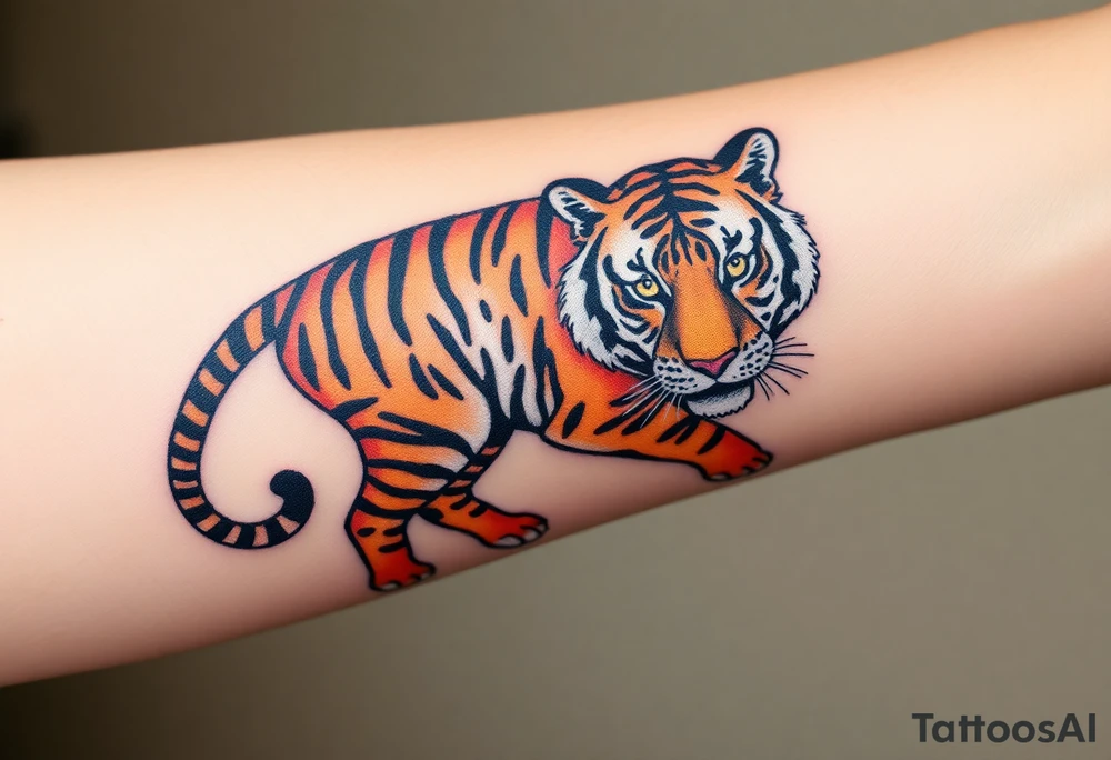 a full color cubist full body tiger illustration tattoo idea