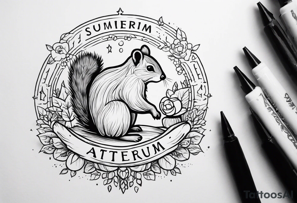 Draw a squirrel and an hedgehog accompanied by the writing simul in aeternum tattoo idea