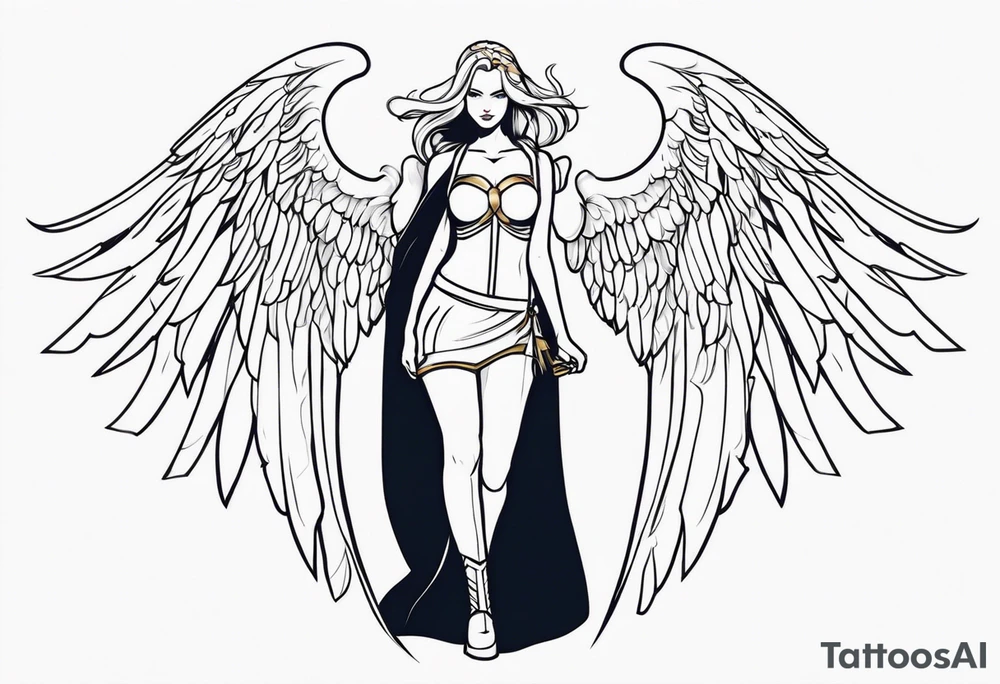 The full body of a Valkyrie with wings tattoo idea