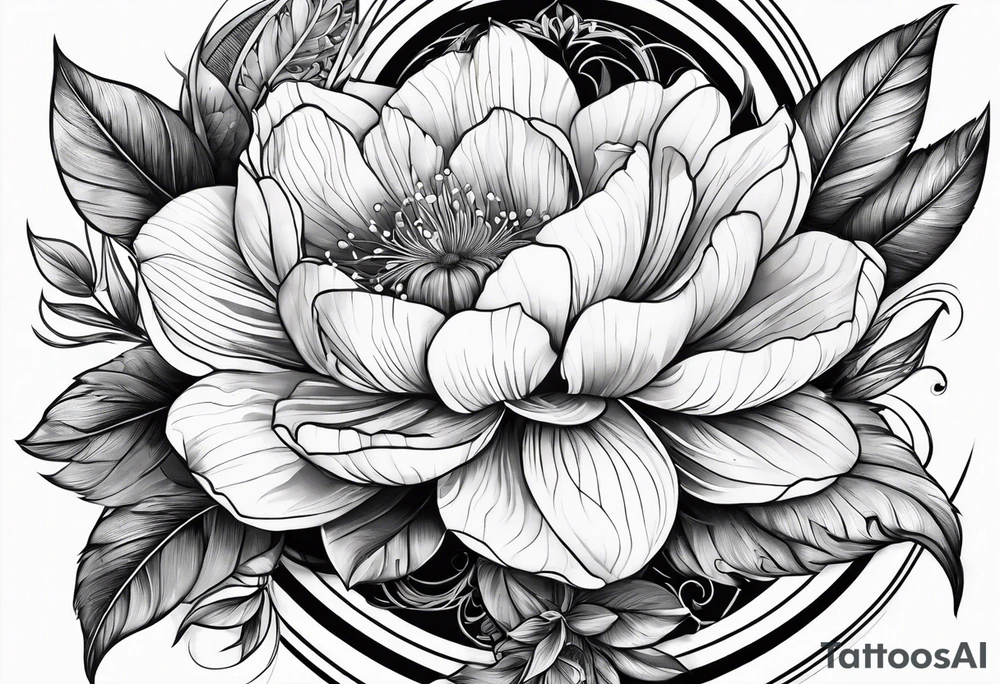 flower with geometric with leaves tattoo idea