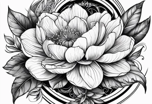 flower with geometric with leaves tattoo idea