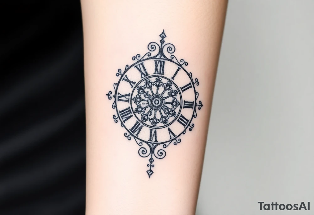 vintage roman numerals within ornate clockwork mechanism tattoo idea