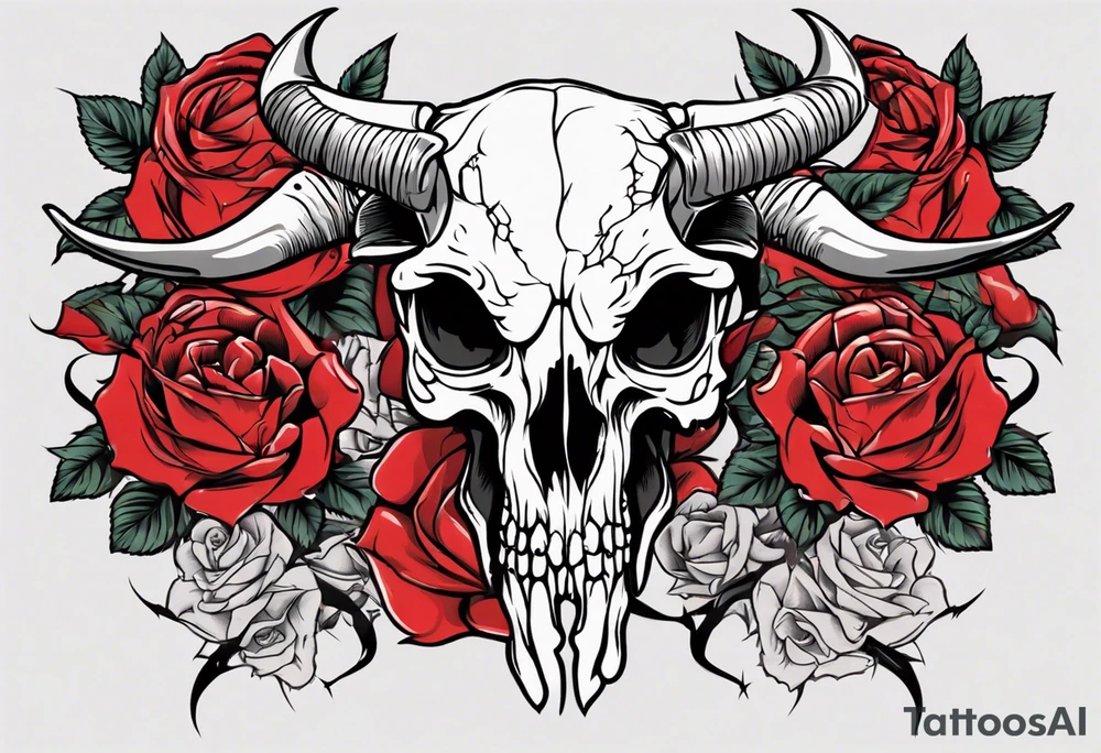 bulls skull with roses tattoo idea