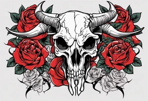 bulls skull with roses tattoo idea