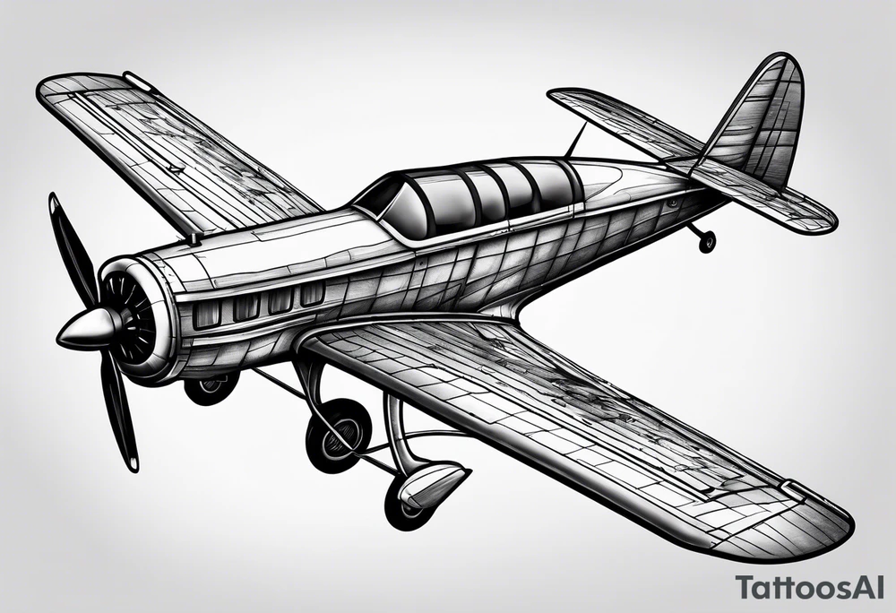 sketch of adventure plane in perspective from the above tattoo idea