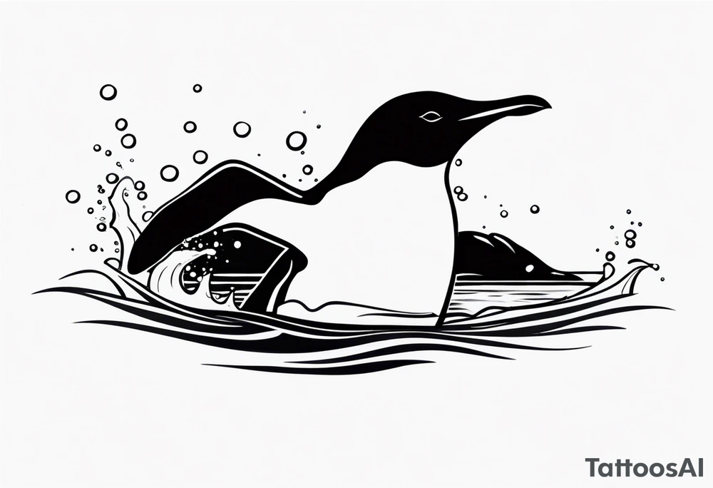 penguin swimming in water, very simple design tattoo idea